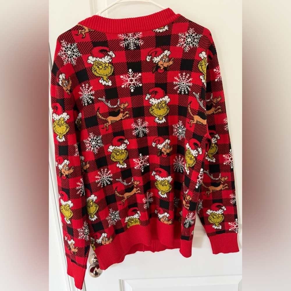 Dr. Seuss The Grinch Men’s Christmas Cardigan Buffalo Plaid Size M NWOT - Picture 4 of 9